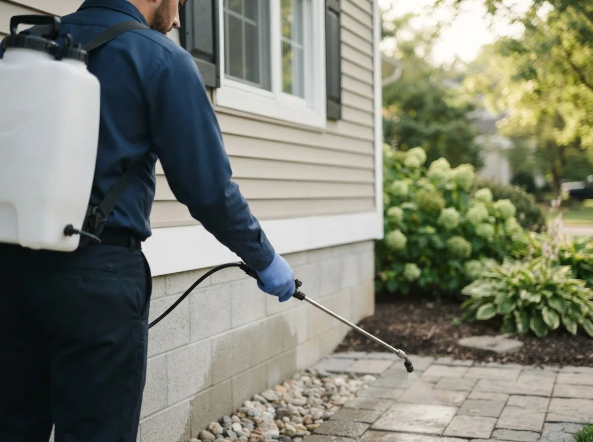Pest control technician inspecting a home in Granville, MA